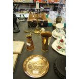 Signed Arts & Crafts Copper Vases & Dish & Laura Ashley Lamp