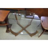 1970s round glass top coffee table