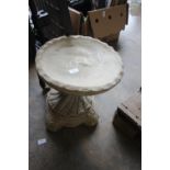 Composite stone circular birdbath with scrolled base