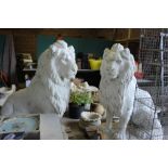 A pair of white painted composite stone lions (h132cm)