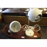 2 original retro lamps, along with a Danish tea tray