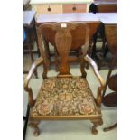 Walnut Queen Anne Style Armchair