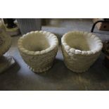 Pair of composite stone leaf pattern planters