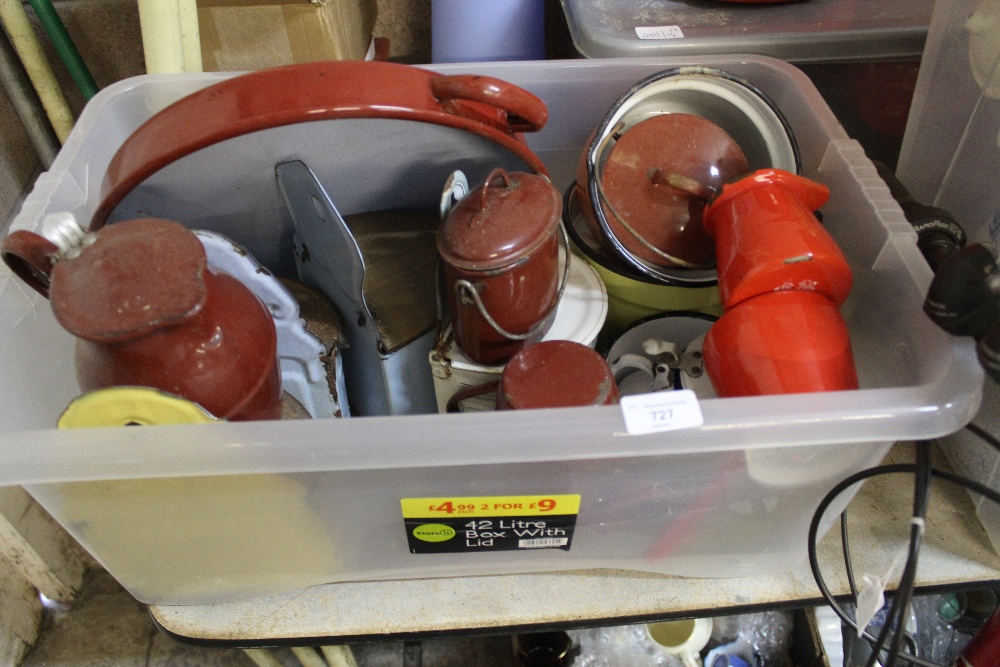 2 boxes of enamel coffee pots and teapots