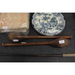 Pair of wooden juggling clubs signed 'Hardcastle'