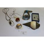 Silver Pill Box, Necklaces, Mounted Shell etc