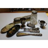 Small box of silver mounted items