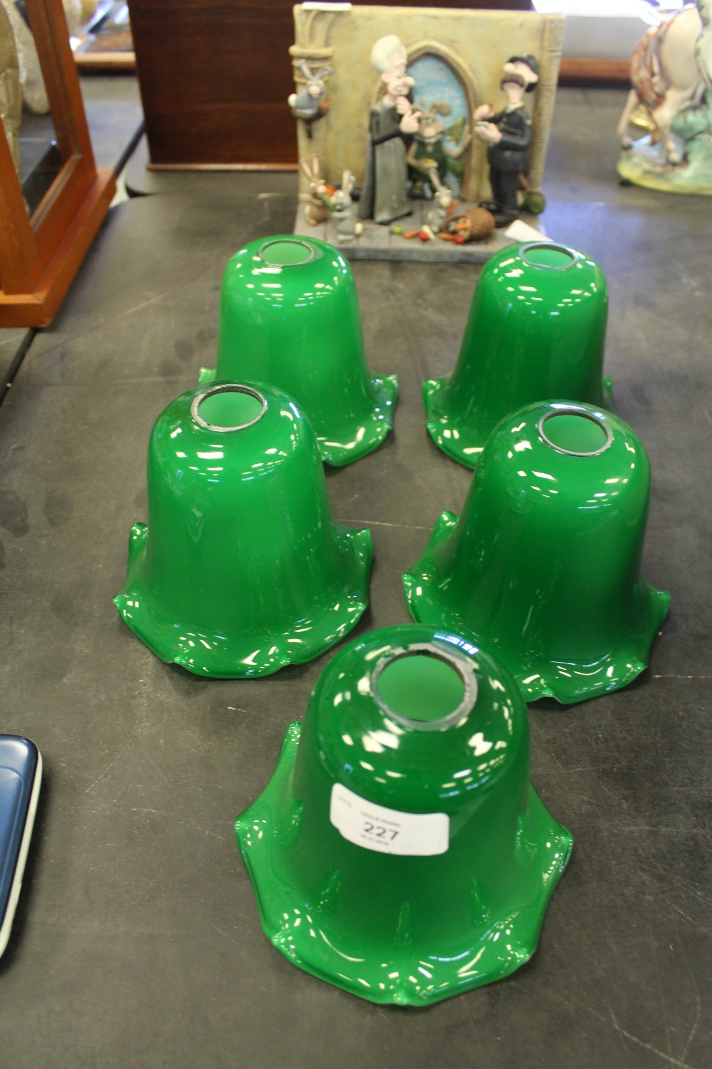 5 green glass light shades