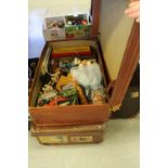 2 vintage suitcases with collectables inside