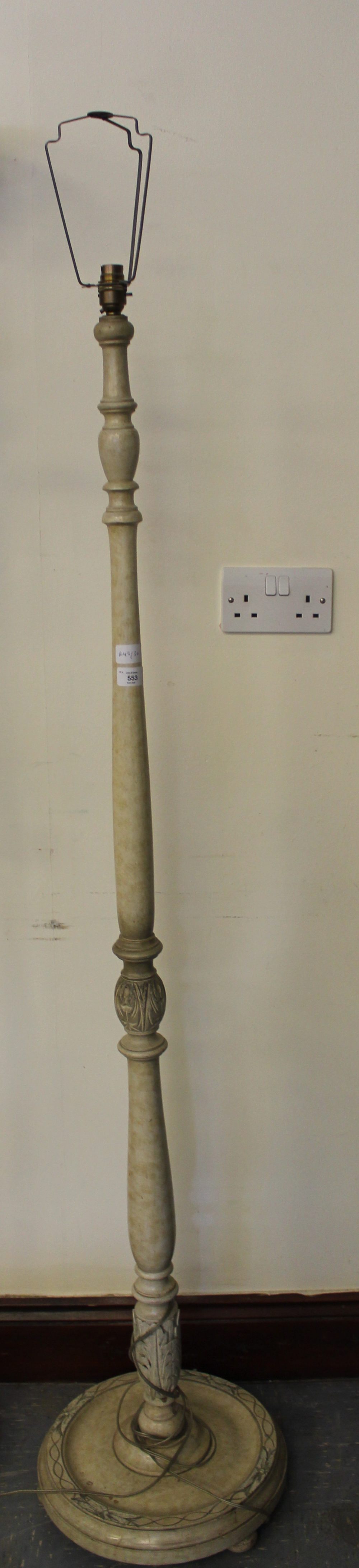 Cream painted electric standard lamp and shade