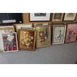 Large quantity of decorative watercolours and oil paintings by G.M. Henderson