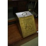 Oak fender and brass coal box