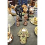 African brass mask and hardwood carvings