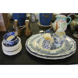 Blue and white meat plates etc including Woods, Yuan and Copeland