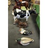 Beswick cow A/F, foal, 2 ducks and horse group
