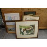 3 oils by Peter Hutton and miscellaneous prints and pictures