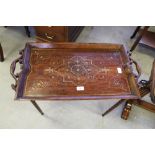 Antique folding tray table inlaid with brass