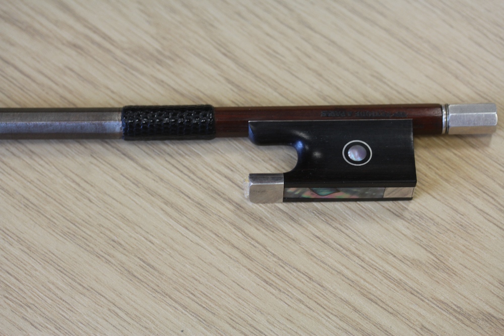 A silver mounted violin bow branded VF Fetique A Paris. Octagonal stick, full size, together with - Image 11 of 11