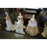 Three Coalport figures and a Compton & Woodhouse figure (one a.f.)