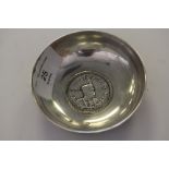 Iranian White Metal (Hallmarked) Dish with 5000 Dinar 1929 Coin - Pahlavi Dynasty