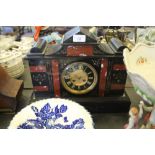 19th Century French black slate and red marble mantle clock