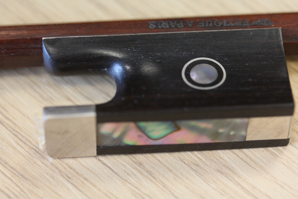 A silver mounted violin bow branded VF Fetique A Paris. Octagonal stick, full size, together with - Image 3 of 11