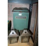 Pair of Porch Lanterns & an Enamel Post Box
