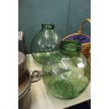 2 large green glass Carboys