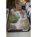 Selection of heavy cut glass vases and bowls