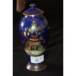 Carlton Ware 'Pagoda' blue lustre glazed vase and cover