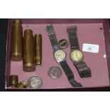 Two WWI wristwatches, a WWI War medal 8946 Pte R Wright, Manchester Regiment, a silver and
