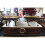 19th Century inlaid wood and marble topped sweet shop scales, with brass pans