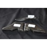 Early 19th Century Welsh carved slate Shoe pattern taper holder and two 19th Century Welsh carved