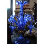 Victorian 'Bristol Blue' glass four branch epergne