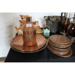 19th Century GWR Railway copper flask No. 3208 and a quantity of copper trays