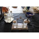 Victorian silver plated three division cruet by Philip, Ash, Derby & Son, with fitments (one a.