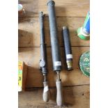 Vintage Abol hand sprayer, one other hand sprayer and a telescope