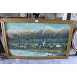 20th Century - Palette knife oil painting - Alpine scene, framed