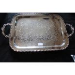 Silver plated rectangular two handled tray (with presentation inscription)