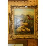 Oil on Canvas - Sheep Dog & Sheep - Lakes Landscape - E Madders?