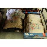 2 boxes of embroidered linen etc