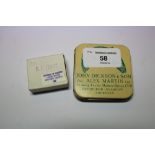 John Dickson & Son branded tin containing mixed flies and a small box of Patridge of Redditch