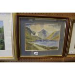 WH Mawson - Watercolour - Wasdale with Great Gable to horizon, signed, framed