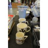 Wedgewood Queens Ware Vase & 3 Commemorative Mugs