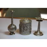 3 White Metal Items, Water Dropper etc