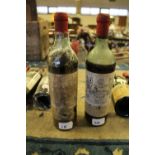 Two 75cl bottles of Chateau Lagrange St Julien 1943, with Government import labels, ullage at top