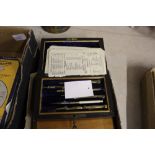 2 Cased Engineers/Technical Drawing Sets, one with Wooden Case & Key