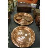 4 pieces of Arts and Crafts Copper Wares including Newlyn style plaque