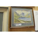 WH Mawson - Watercolour - Wasdale with Great Gable to horizon, signed, framed