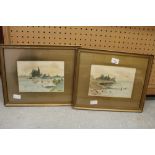 2 Coastal Scene Watercolours W Metcalf